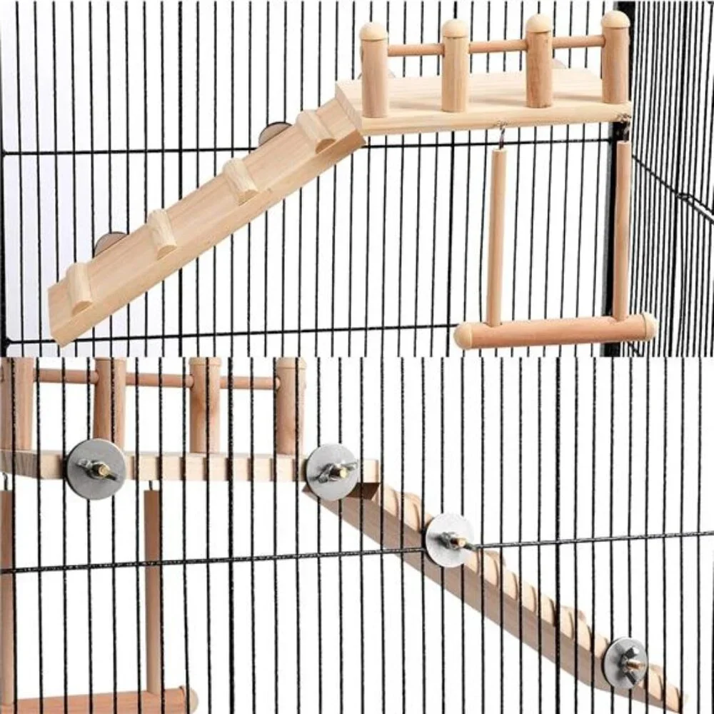 Bird Perches Platform Swing with Climbing Ladder, Parakeet Cage Accessories